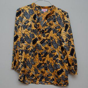 AKA New York Silk Yellow Floral Blouse Medium